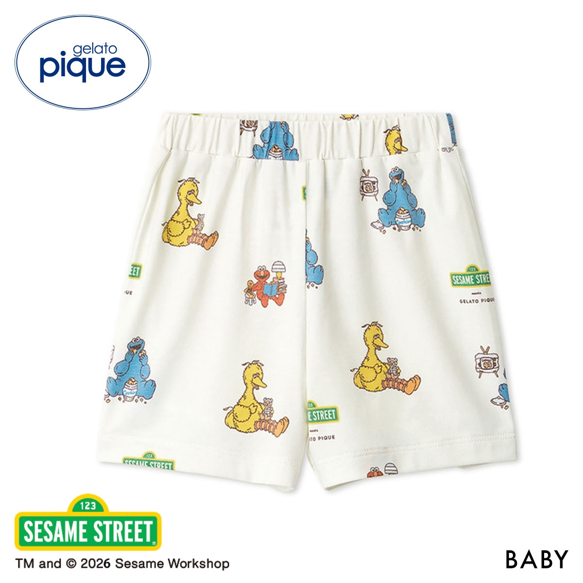 ジェラートピケ キッズアンドベイビー ベビー SESAME STREET 総柄ショートパンツ セサミストリート ジェラピケ gelato pique BABY(OW-オフホワイト-80)