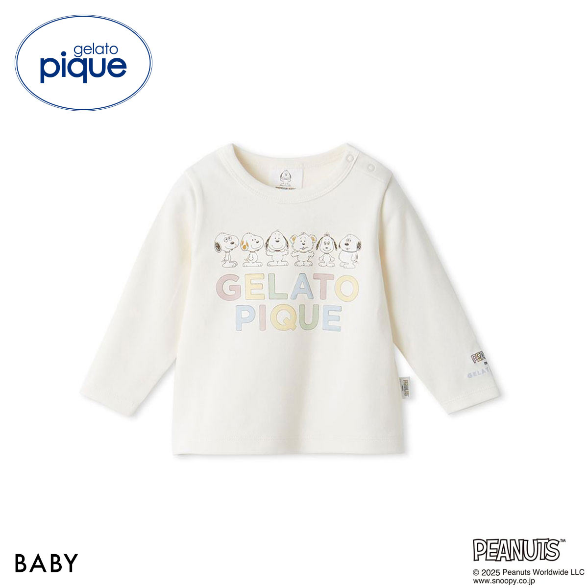 ジェラートピケ キッズアンドベイビー gelato pique Kids＆Baby PEANUTS PUPPIES BABY ワンポイントロングTシャツ(OW-オフホワイト-80)