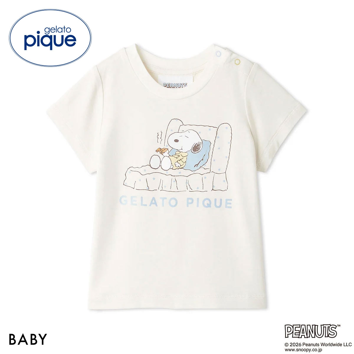 ジェラートピケ PEANUTS キッズアンドベイビー ベビー 接触冷感 ワンポイントTシャツ ジェラピケ スヌーピー SNOOPY gelato pique Kids＆Baby BABY(CR-クリーム-80)