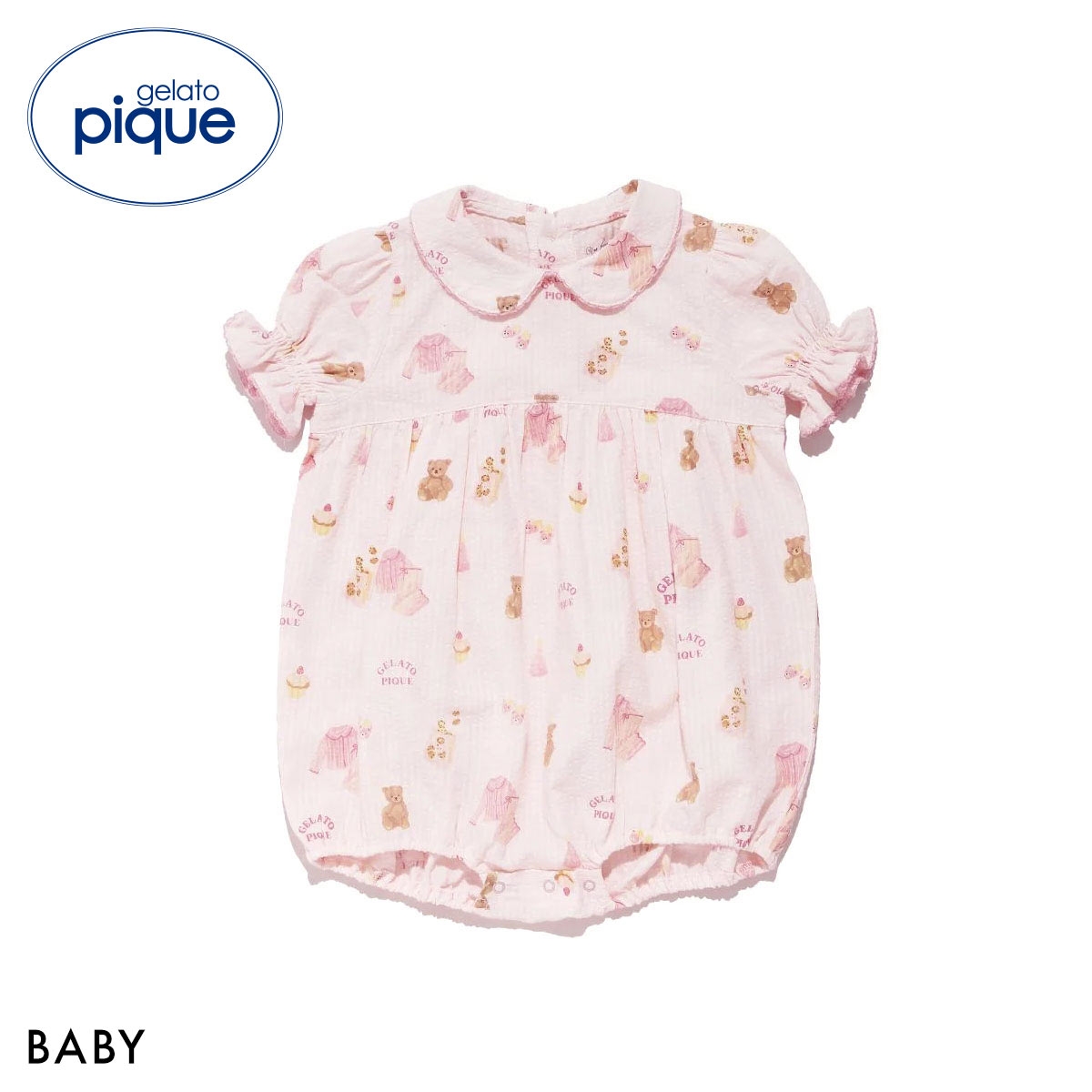 ジェラートピケ キッズアンドベイビー ベビー パジャマパーティー柄シャーリングロンパース ジェラピケ gelato pique Kids＆Baby BABY(PI-ピンク-70)