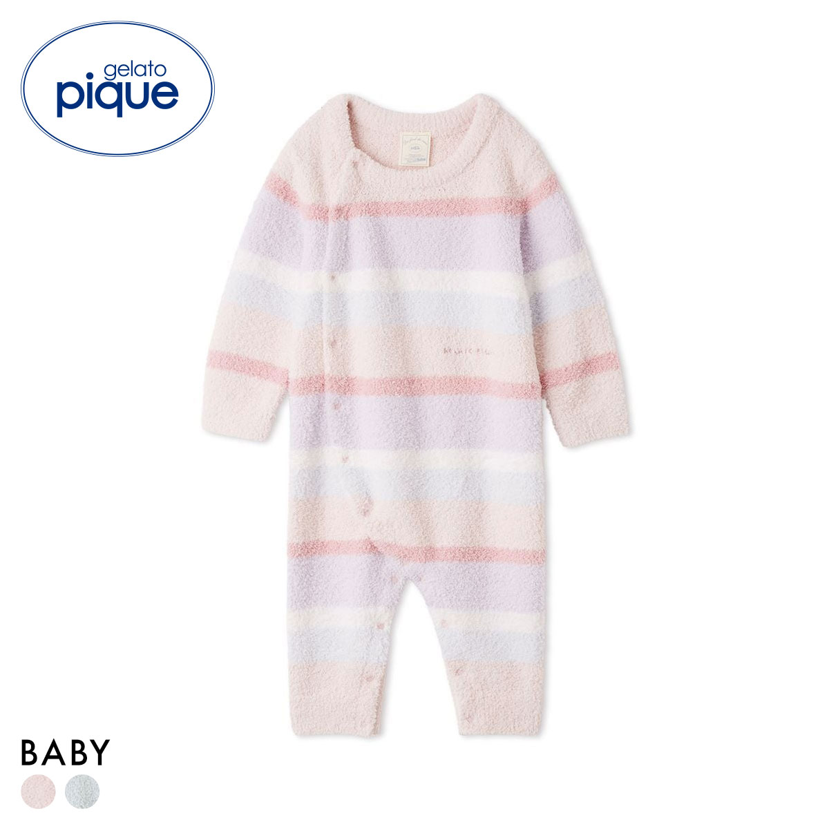 ジェラートピケ キッズアンドベイビー ベビー ベビモコカラフルボーダーロンパース ジェラピケ ルームウェア gelato pique Kids＆Baby BABY(PI-ピンク-70)