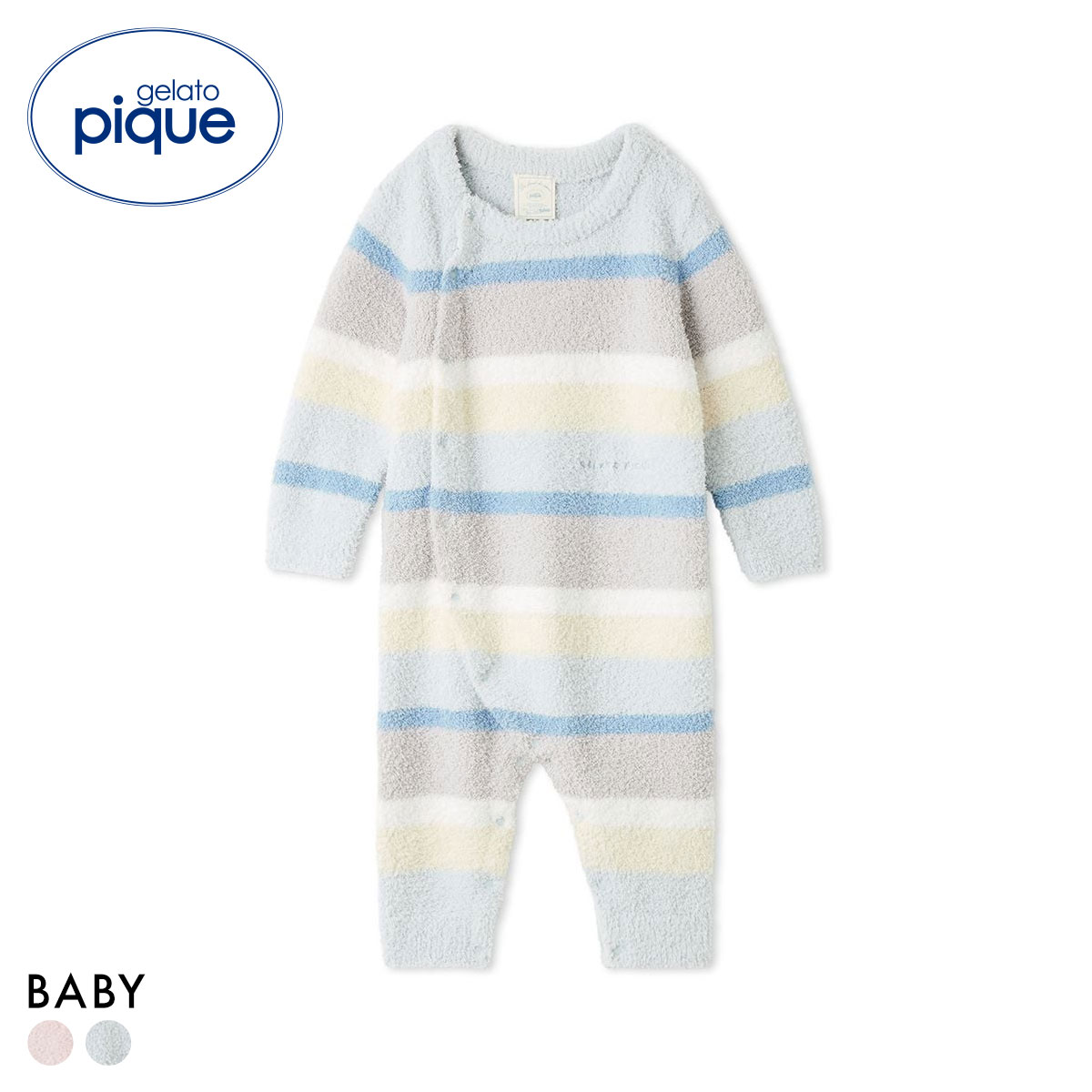 ジェラートピケ キッズアンドベイビー ベビー ベビモコカラフルボーダーロンパース ジェラピケ ルームウェア gelato pique Kids＆Baby BABY(BU-ブルー-70)