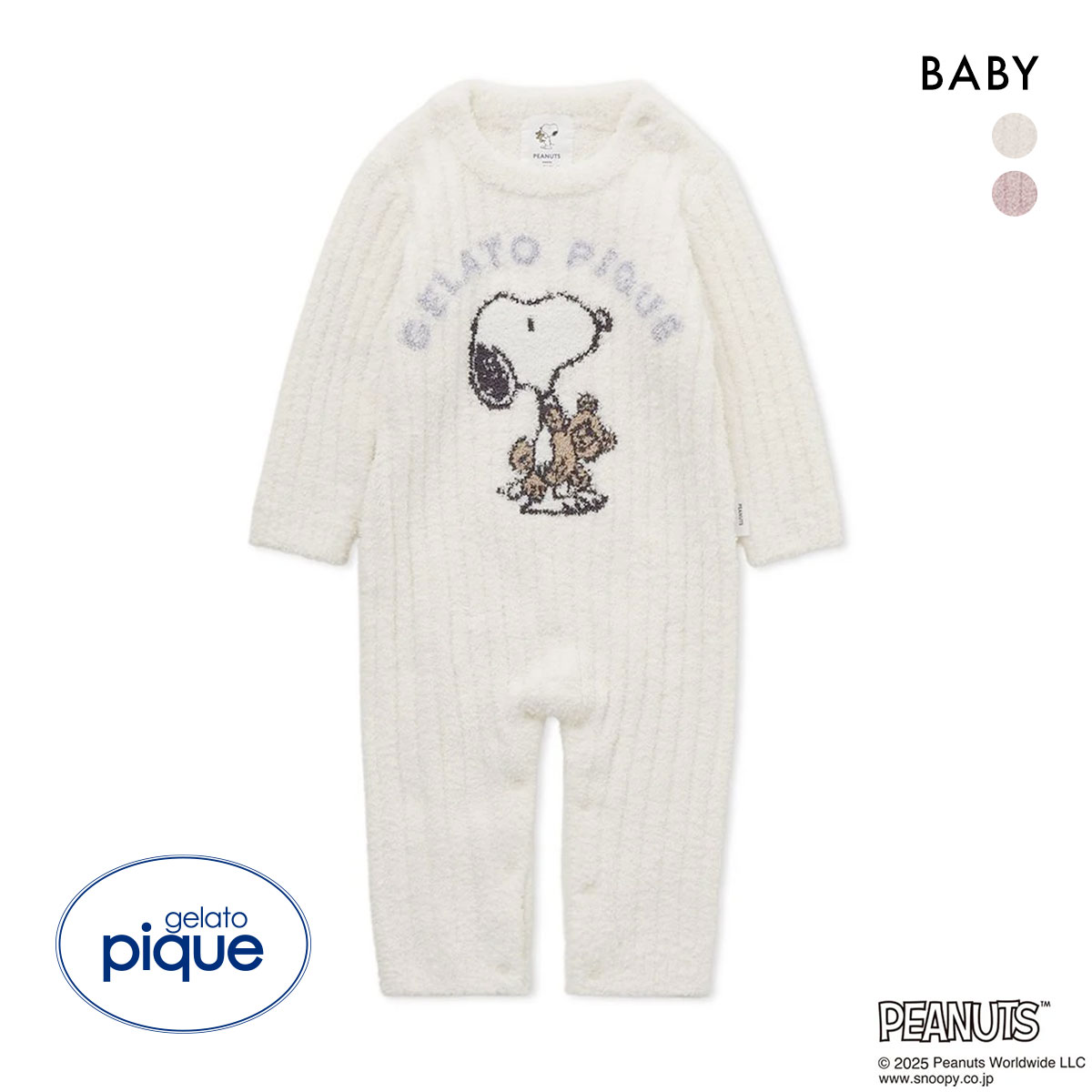 ジェラートピケ キッズアンドベイビー ピーナッツ ベビー SNOOPY×BEAR ジャガードロンパース ジェラピケ ルームウェア PEANUTS gelato pique Kids＆Baby(OW-オフホワイト-70)