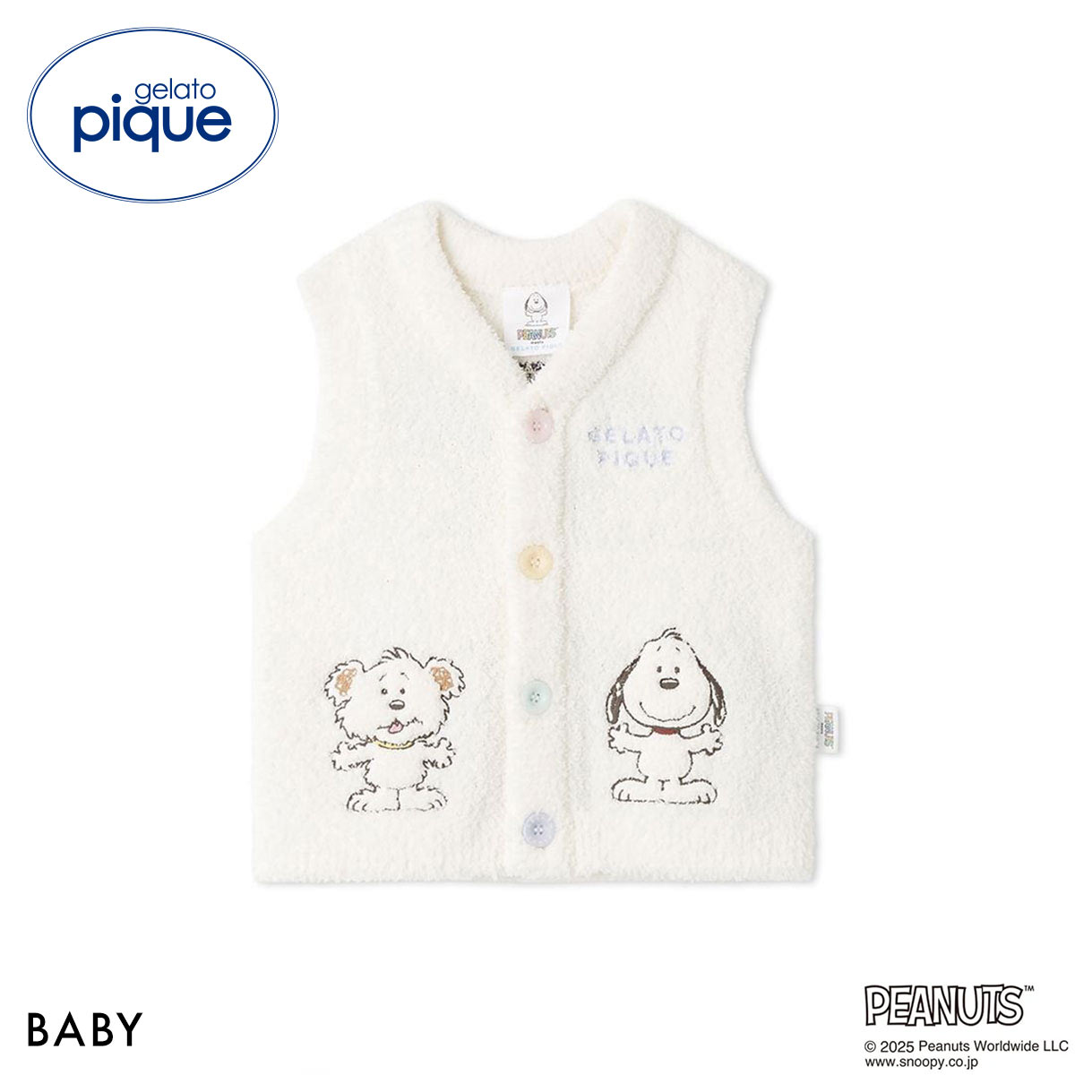 ジェラートピケ キッズアンドベイビー gelato pique Kids＆Baby PEANUTS PUPPIES BABY ベビモコベスト ジェラピケ(CR-クリーム-80)