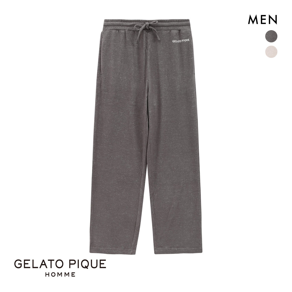 ジェラートピケ オム メンズ スノーワンポイントロングパンツ ジェラピケ パジャマ ルームウェア GELATO PIQUE HOMME(DGY-濃グレー-M)
