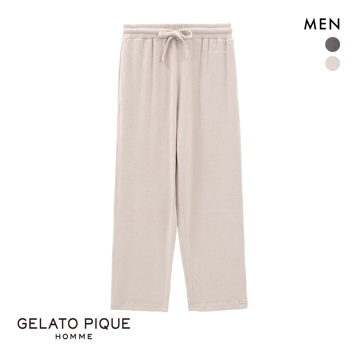 ジェラートピケ オム メンズ スノーワンポイントロングパンツ ジェラピケ パジャマ ルームウェア GELATO PIQUE HOMME(BE-ベージュ-M)