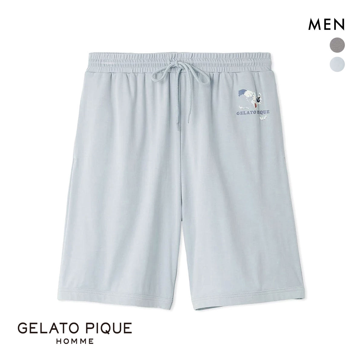 ジェラートピケ オム メンズ KOUSUKE SHIMIZU ワンポイントハーフパンツ ジェラピケ パジャマ ルームウェア gelato pique HOMME(BU-ブルー-M)