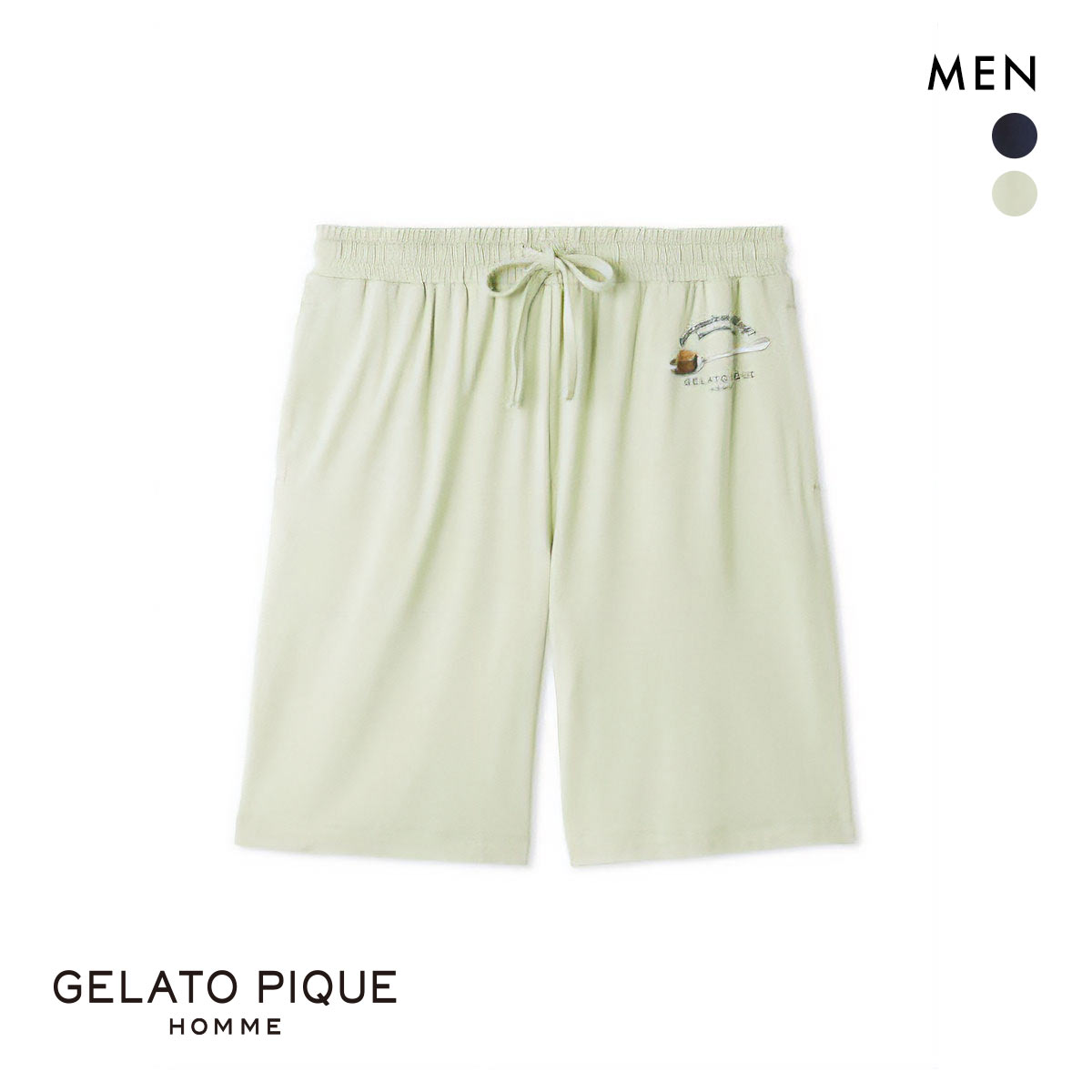 ジェラートピケ オム メンズ レーヨンカプチーノベアワンポイントハーフパンツ ジェラピケ パジャマ ルームウェア gelato pique HOMME(MI-ミント-M)