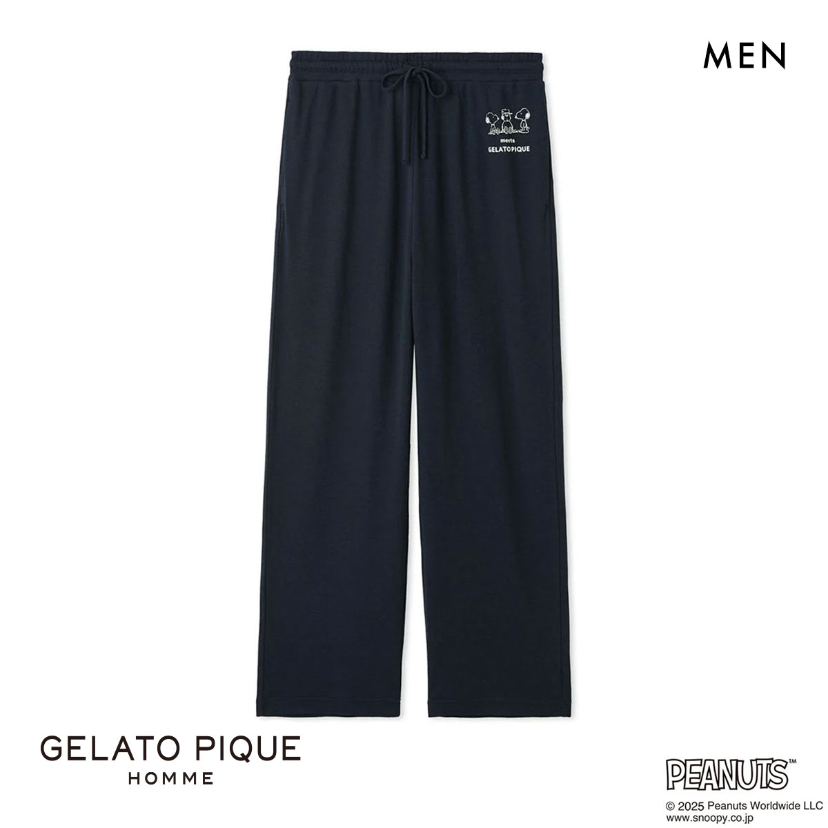 ジェラートピケ オム メンズ ピーナッツ オラフ ワンポイントロングパンツ ジェラピケ パジャマ ルームウェア PEANUTS gelato pique HOMME(NV-ネイビー-M)