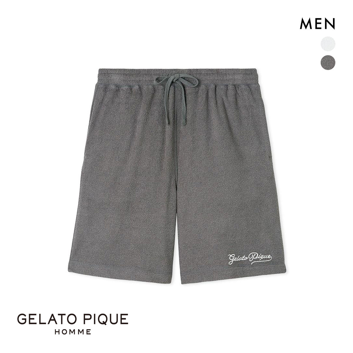 ジェラートピケ オム メンズ パイルロゴ刺繍ショートパンツ ジェラピケ パジャマ ルームウェア GELATO PIQUE HOMME(DGY-濃グレー-M)