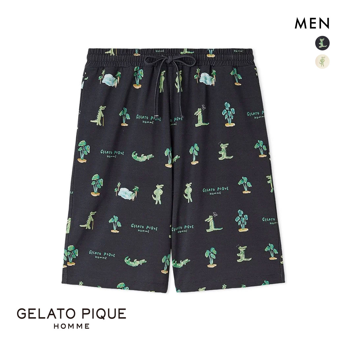 ジェラートピケ オム メンズ 接触冷感 ワニ柄プリントハーフパンツ ジェラピケ パジャマ ルームウェア gelato pique HOMME(NV-ネイビー-M)