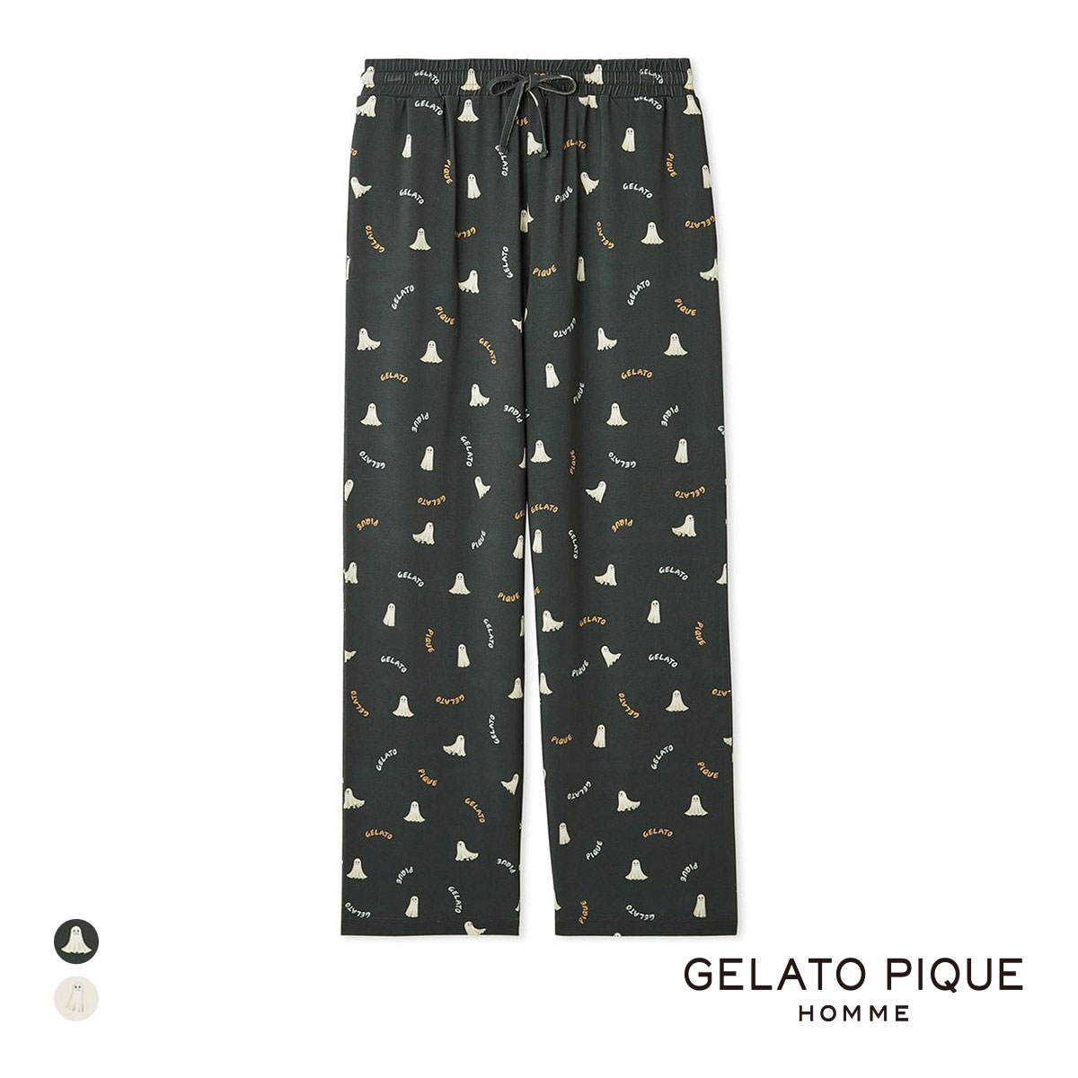 ジェラートピケ オム メンズ TRICK GHOST柄 ロングパンツ ジェラピケ パジャマ ルームウェア gelato pique HOMME(DGY-濃グレー-M)