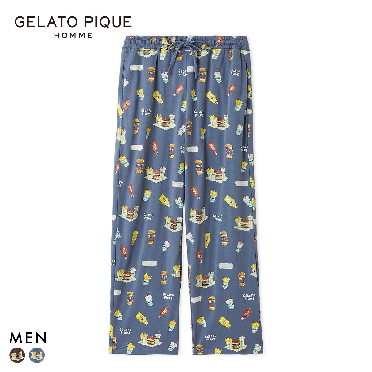ジェラートピケ オム メンズ ヒラノトシユキ 総柄ロングパンツ ジェラピケ パジャマ ルームウェア gelato pique HOMME(NV-ネイビー-M)