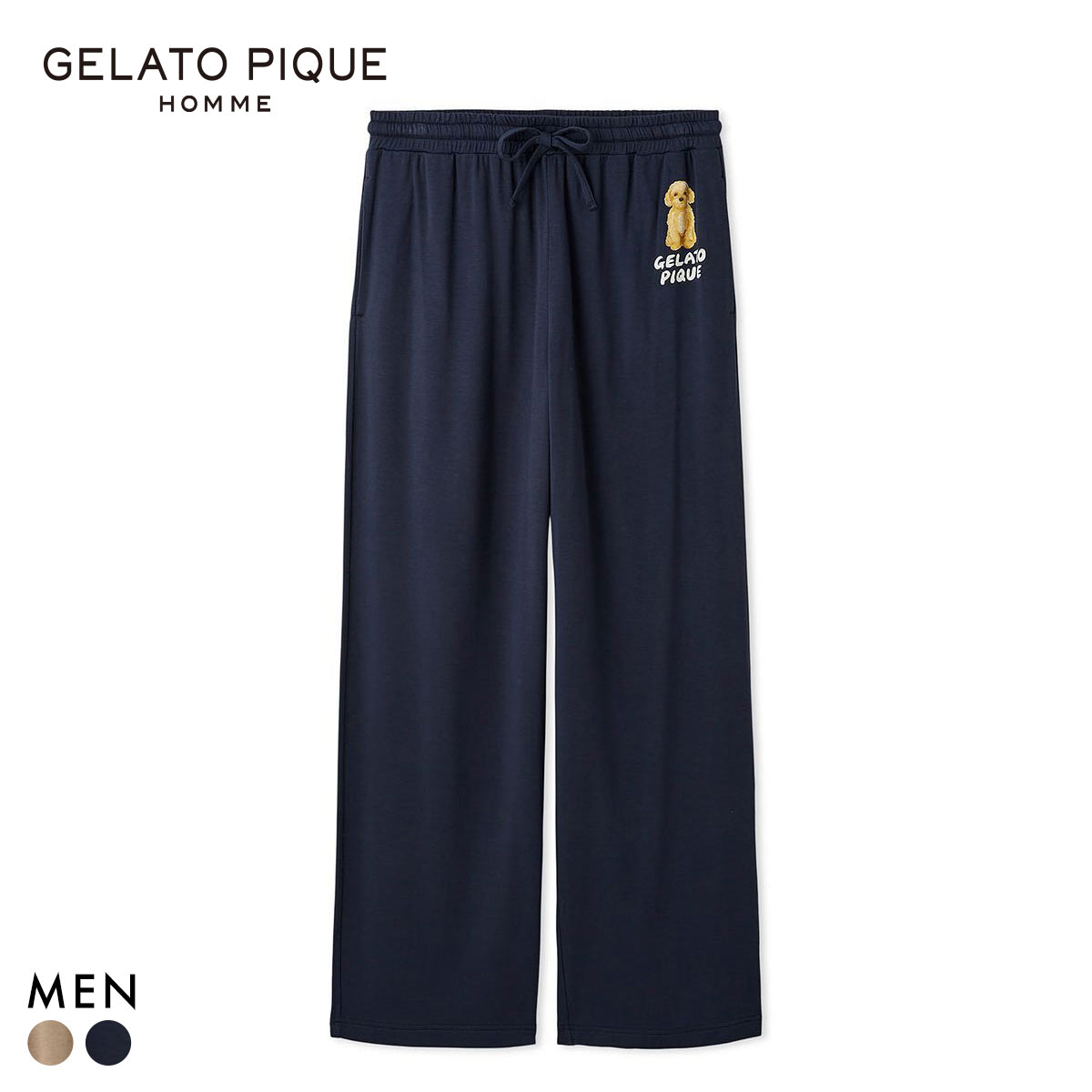 ジェラートピケ オム メンズ DOGワンポイントプリントロングパンツ ジェラピケ パジャマ ルームウェア gelato pique HOMME(NV-ネイビー-M)