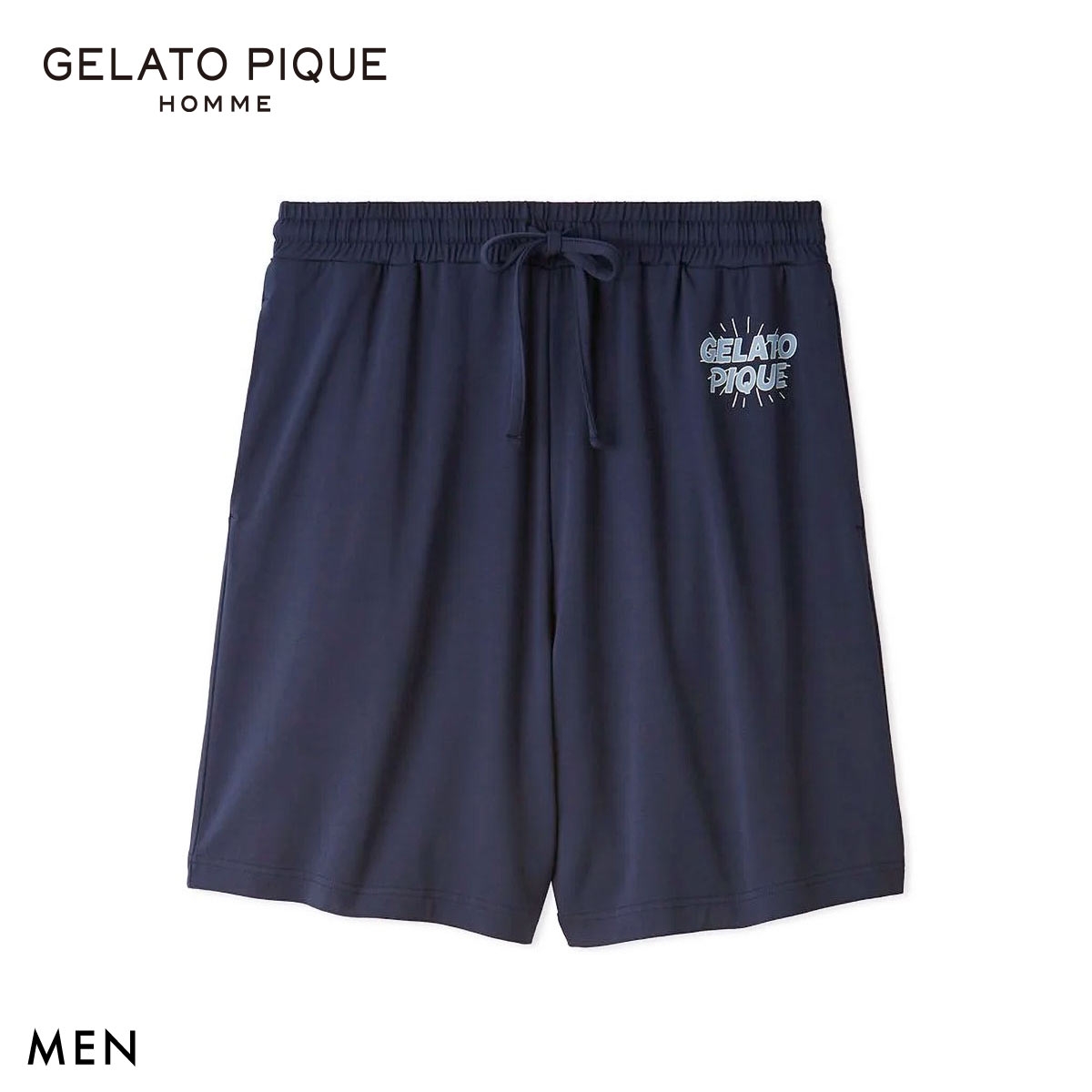 ジェラートピケ オム メンズ 接触冷感 レーヨンシャークハーフパンツ ジェラピケ パジャマ GELATO PIQUE HOMME(NV-ネイビー-M)