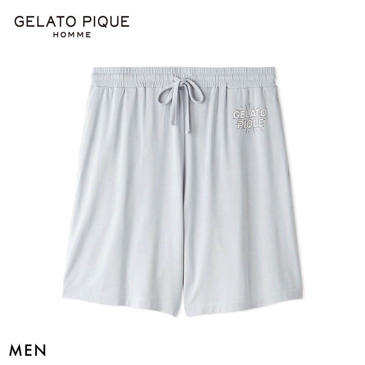 ジェラートピケ オム メンズ 接触冷感 レーヨンシャークハーフパンツ ジェラピケ パジャマ GELATO PIQUE HOMME(BU-ブルー-M)