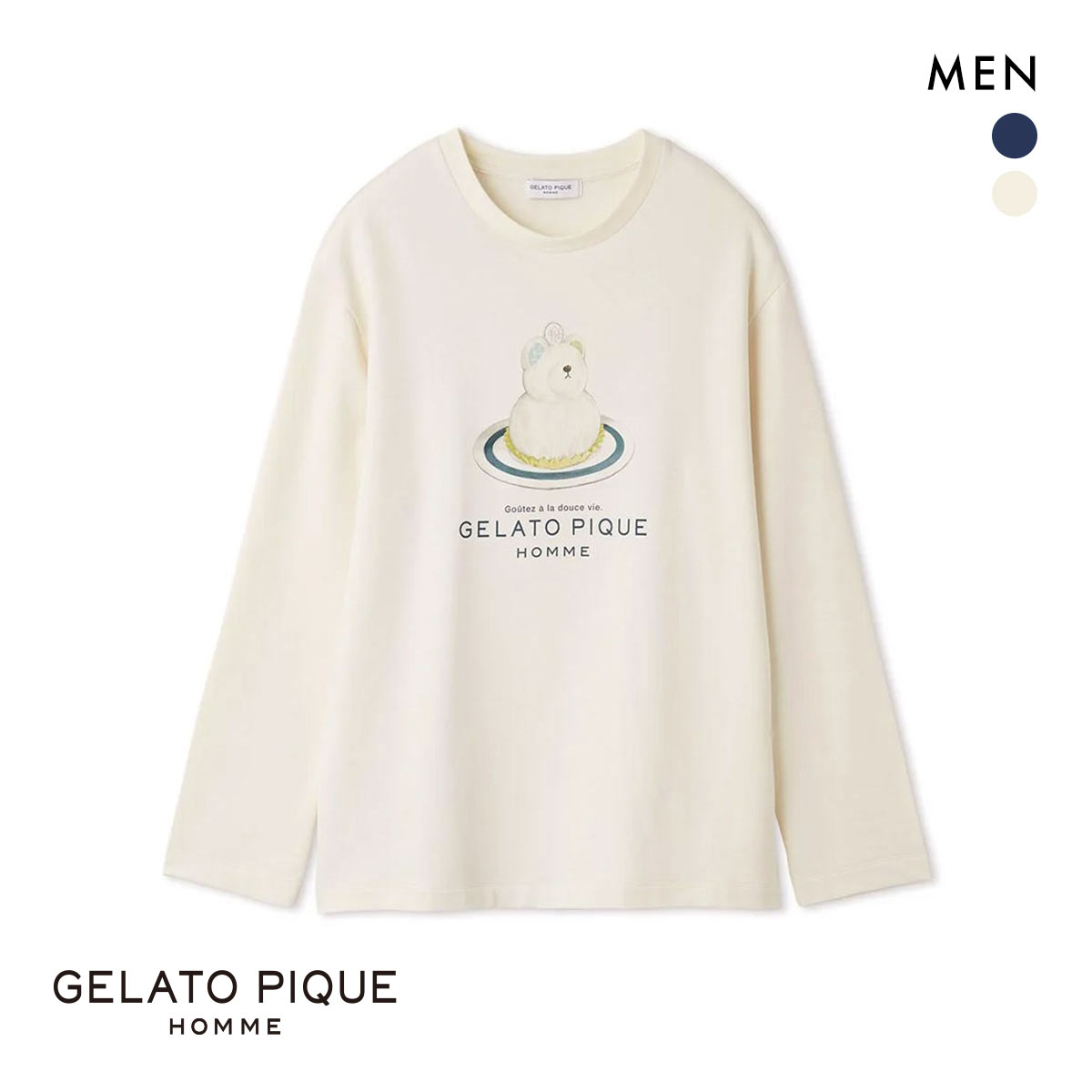 ジェラートピケ オム メンズ インレイベアケーキロンT ジェラピケ パジャマ ルームウェア GELATO PIQUE HOMME(CR-クリーム-M)