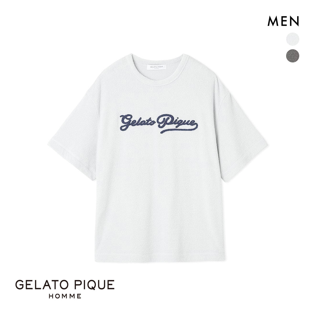 ジェラートピケ オム メンズ パイルロゴ刺繍Tシャツ ジェラピケ パジャマ ルームウェア GELATO PIQUE HOMME(BU-ブルー-M)