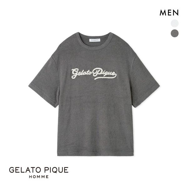 ジェラートピケ オム メンズ パイルロゴ刺繍Tシャツ ジェラピケ パジャマ ルームウェア GELATO PIQUE HOMME