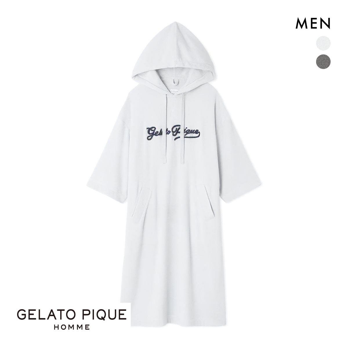 ジェラートピケ オム メンズ パイルロゴ刺繍ポンチョ ジェラピケ パジャマ ルームウェア GELATO PIQUE HOMME(BU-ブルー-Free)