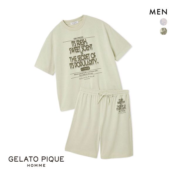 ジェラートピケ オム メンズ 接触冷感 フローズンレーヨンロゴプリントTシャツ&ハーフパンツセット ジェラピケ パジャマ ルームウェア GELATO PIQUE HOMME