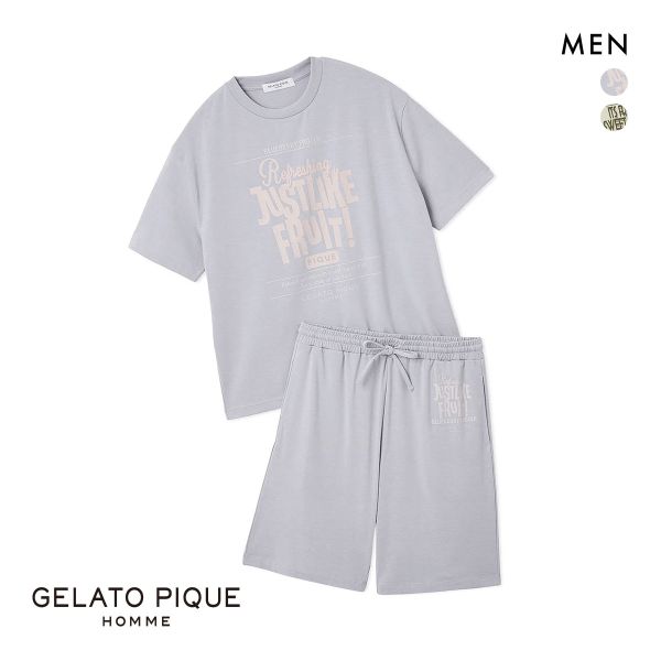 ジェラートピケ オム メンズ 接触冷感 フローズンレーヨンロゴプリントTシャツ&ハーフパンツセット ジェラピケ パジャマ ルームウェア GELATO PIQUE HOMME