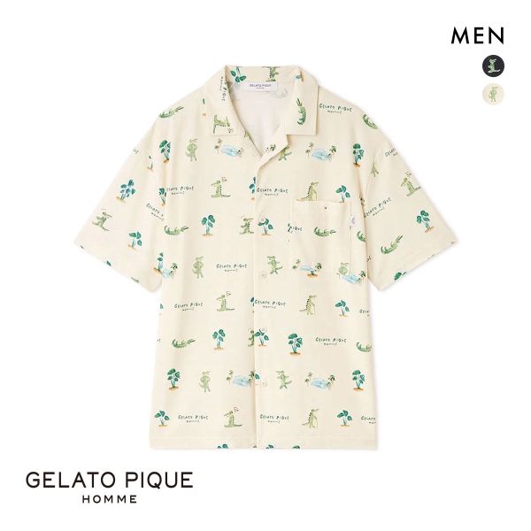 ジェラートピケ オム メンズ 接触冷感 ワニ柄プリントシャツ ジェラピケ パジャマ ルームウェア gelato pique HOMME