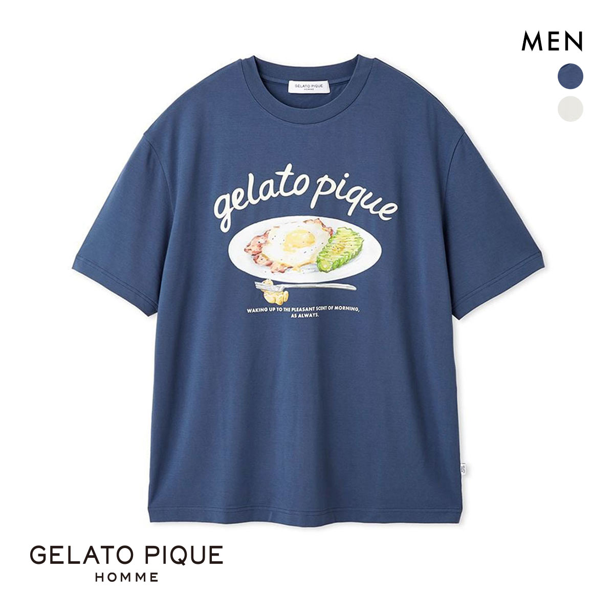 ジェラートピケ オム メンズ 接触冷感 サニーサイドエッグワンポイントTシャツ ジェラピケ パジャマ ルームウェア gelato pique HOMME(NV-ネイビー-M)