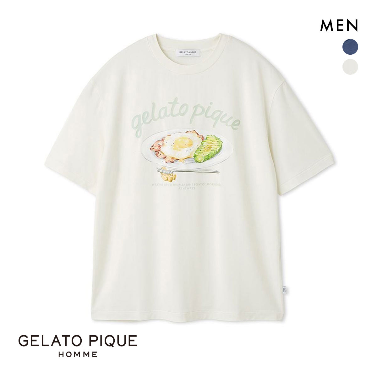 ジェラートピケ オム メンズ 接触冷感 サニーサイドエッグワンポイントTシャツ ジェラピケ パジャマ ルームウェア gelato pique HOMME(OW-オフホワイト-M)