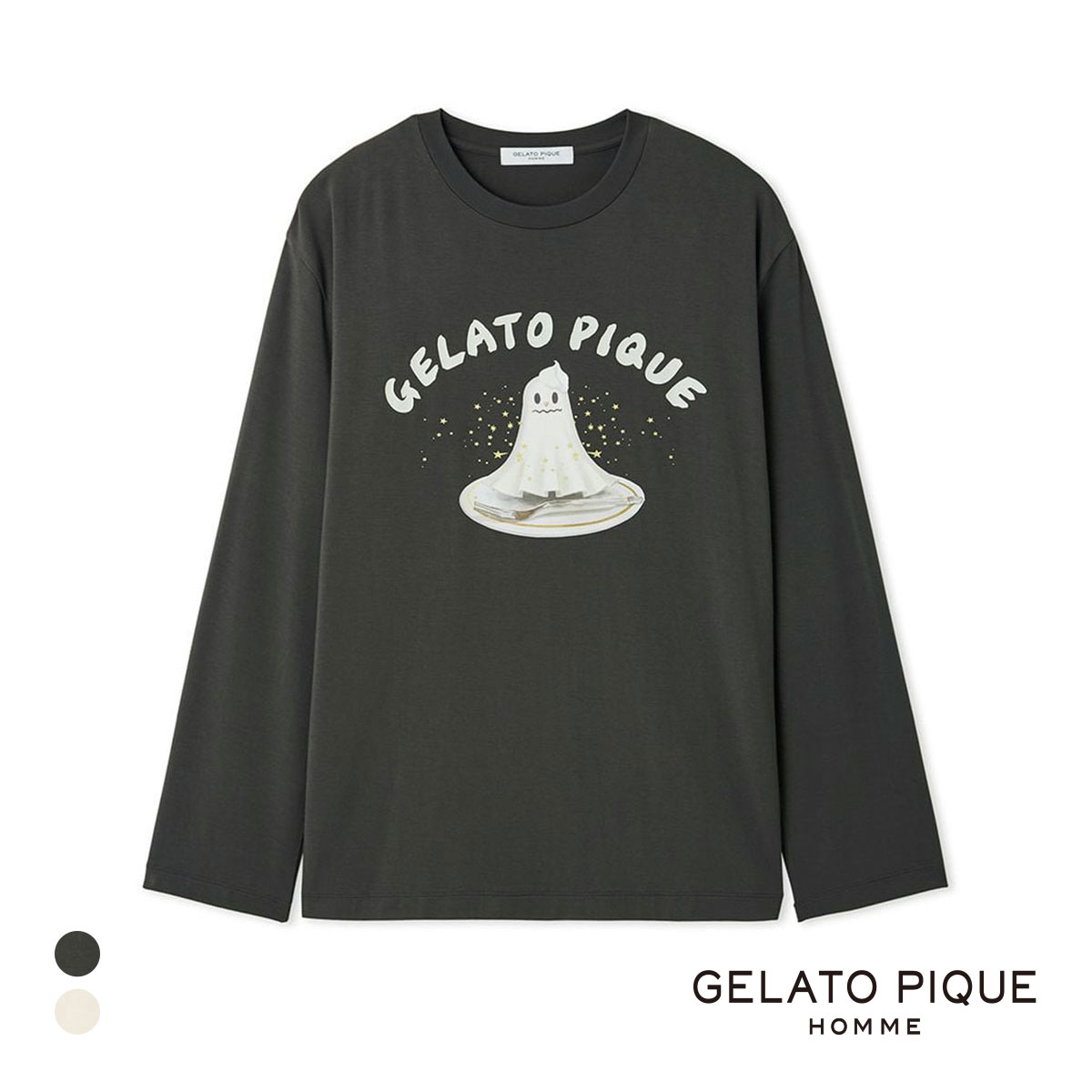 ジェラートピケ オム メンズ TRICK GHOSTワンポイントロンT ジェラピケ パジャマ ルームウェア gelato pique HOMME(DGY-濃グレー-M)