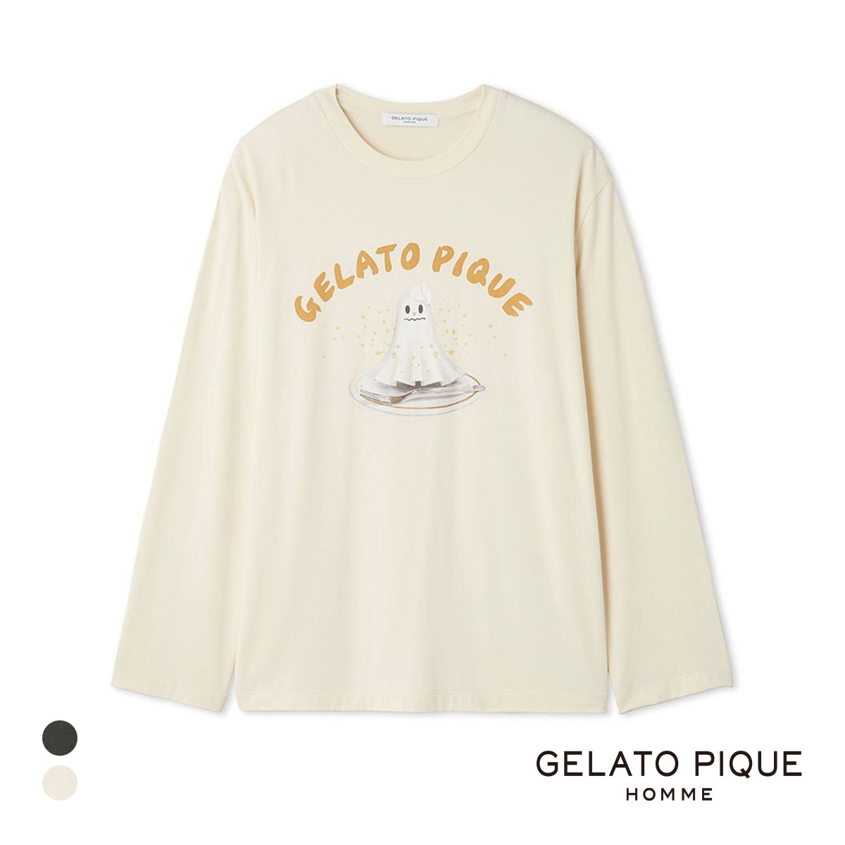 ジェラートピケ オム メンズ TRICK GHOSTワンポイントロンT ジェラピケ パジャマ ルームウェア gelato pique HOMME(CR-クリーム-M)