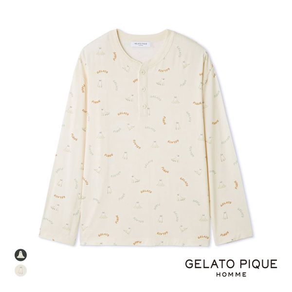 ジェラートピケ オム メンズ TRICK GHOST柄ロンT ジェラピケ パジャマ ルームウェア gelato pique HOMME