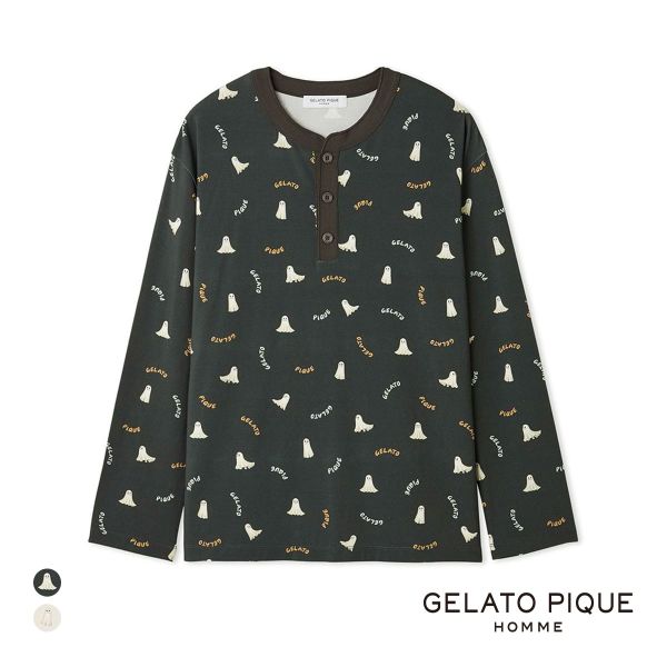 ジェラートピケ オム メンズ TRICK GHOST柄ロンT ジェラピケ パジャマ ルームウェア gelato pique HOMME