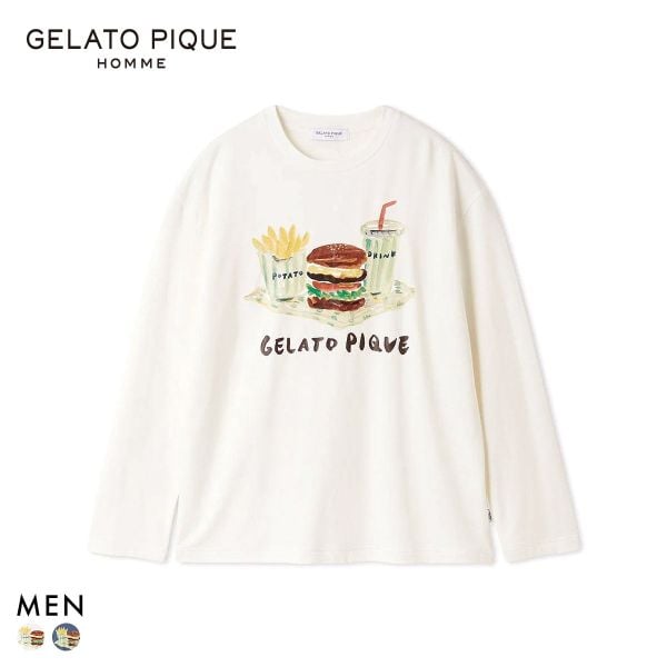 ジェラートピケ オム メンズ ヒラノトシユキ ハンバーガーワンポイントプリントロンT ジェラピケ パジャマ ルームウェア gelato pique HOMME