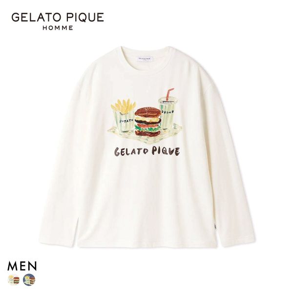 ジェラートピケ オム メンズ ヒラノトシユキ ハンバーガーワンポイントプリントロンT ジェラピケ パジャマ ルームウェア gelato pique HOMME