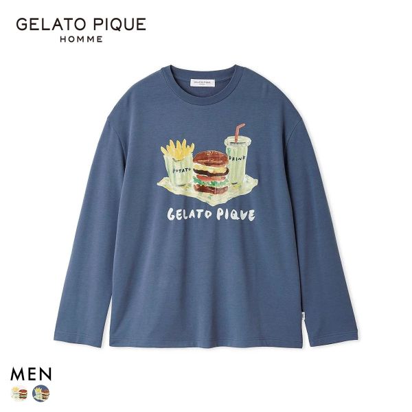 ジェラートピケ オム メンズ ヒラノトシユキ ハンバーガーワンポイントプリントロンT ジェラピケ パジャマ ルームウェア gelato pique HOMME