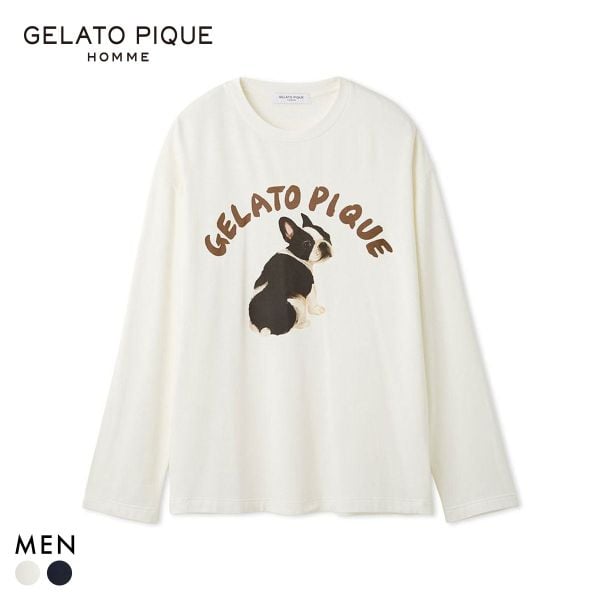 ジェラートピケ オム メンズ DOGワンポイントプリントロンT ジェラピケ パジャマ ルームウェア gelato pique HOMME