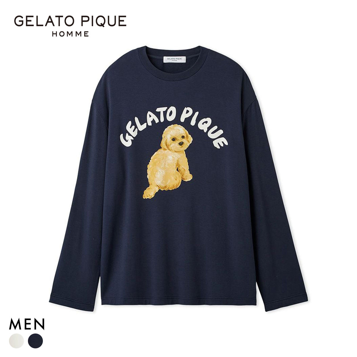 ジェラートピケ オム メンズ DOGワンポイントプリントロンT ジェラピケ パジャマ ルームウェア gelato pique HOMME(NV-ネイビー-M)