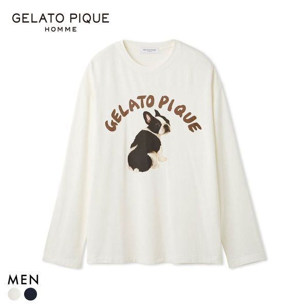 ジェラートピケ オム メンズ DOGワンポイントプリントロンT ジェラピケ パジャマ ルームウェア gelato pique HOMME