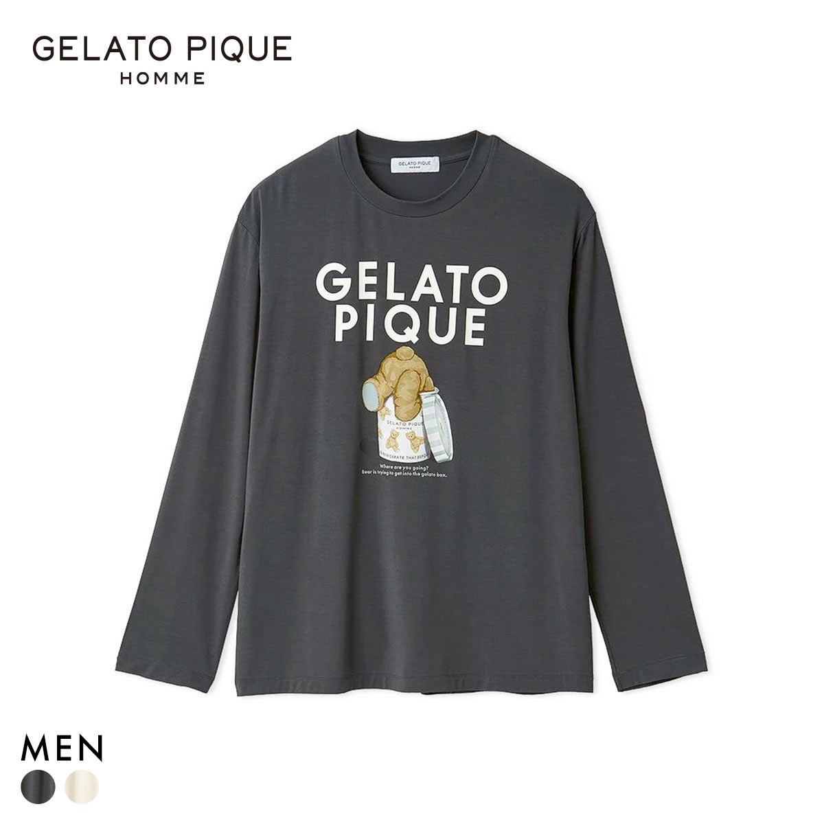 ジェラートピケ オム メンズ レーヨンジェラートベアプリントロンT ジェラピケ ルームウェア gelato pique HOMME(DGY-濃グレー-M)