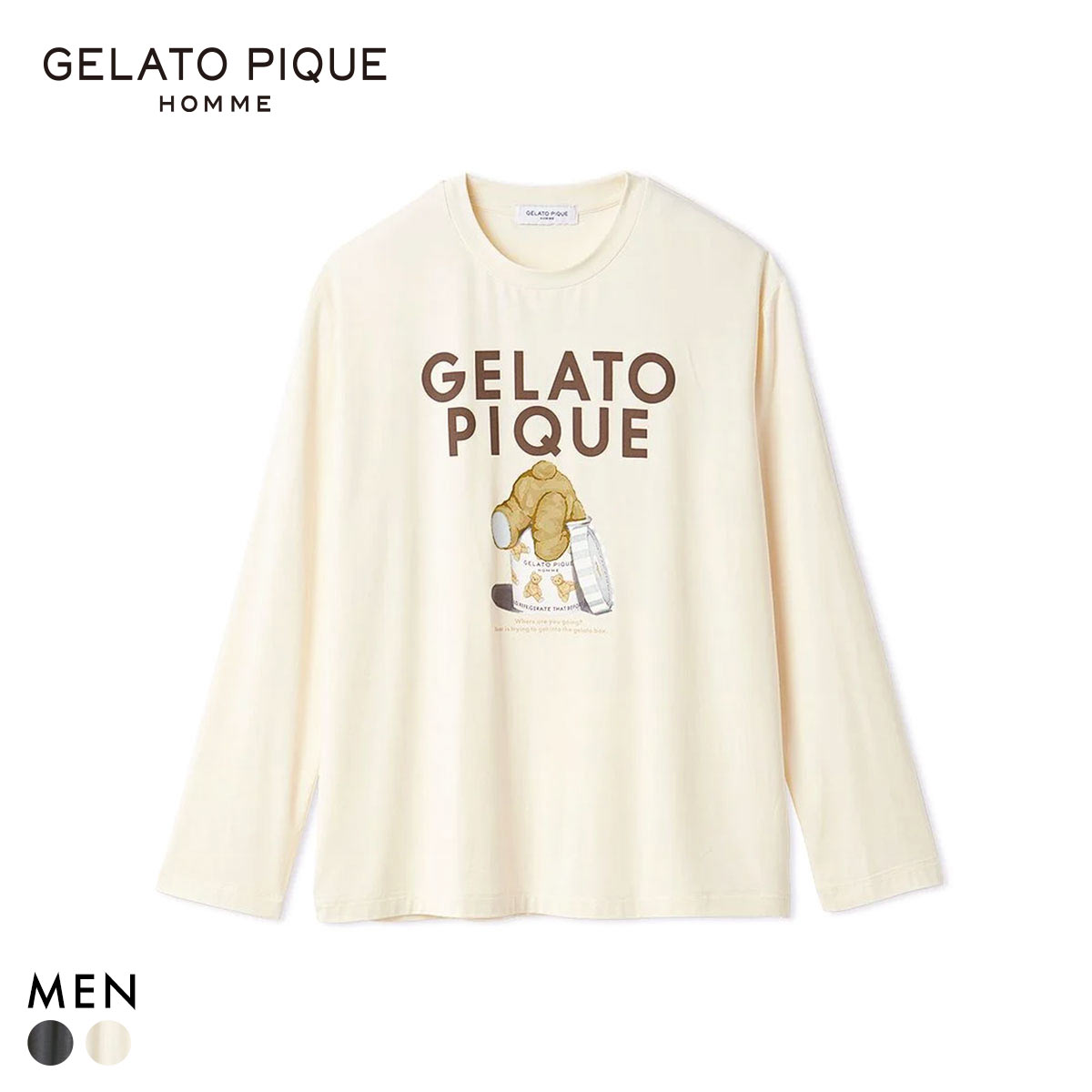 ジェラートピケ オム メンズ レーヨンジェラートベアプリントロンT ジェラピケ ルームウェア gelato pique HOMME(CR-クリーム-M)