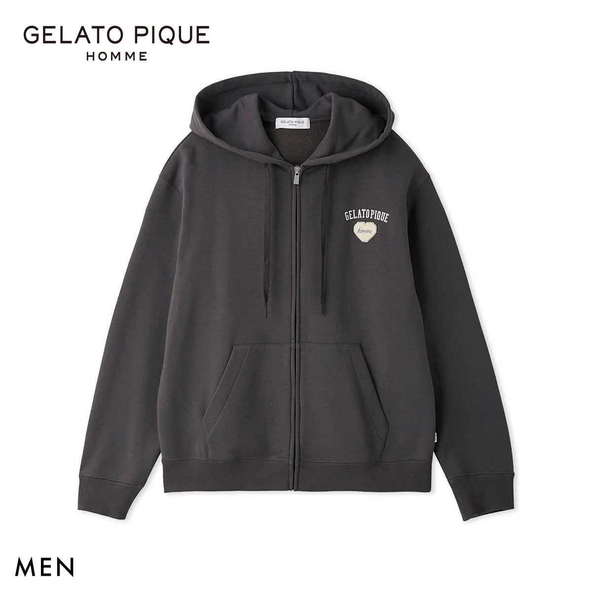 ジェラートピケ オム メンズ 抗菌防臭 ハートロゴ裏毛パーカ ジェラピケ ルームウェア GELATO PIQUE HOMME(DGY-濃グレー-M)