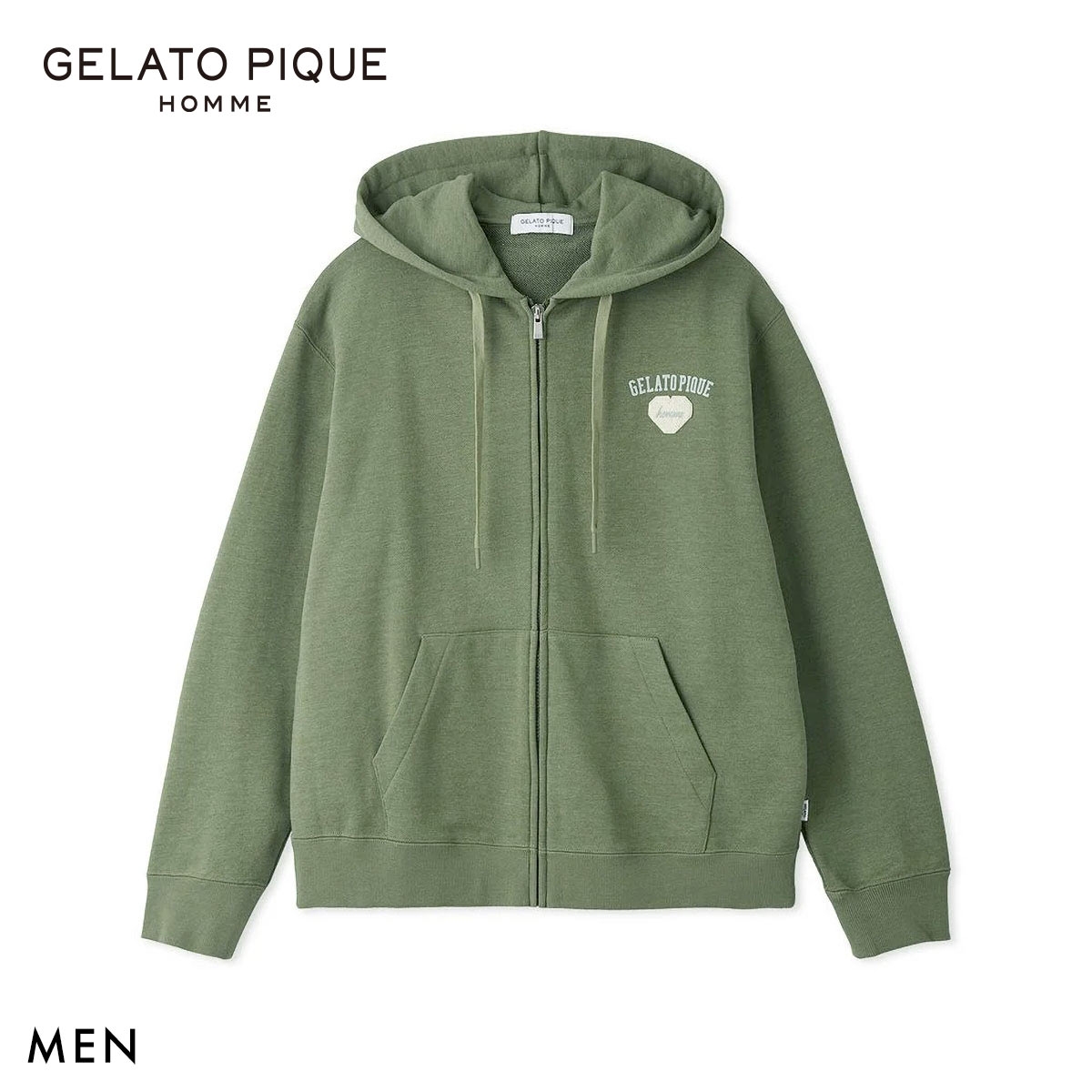 ジェラートピケ オム メンズ 抗菌防臭 ハートロゴ裏毛パーカ ジェラピケ ルームウェア GELATO PIQUE HOMME(GR-グリーン-M)