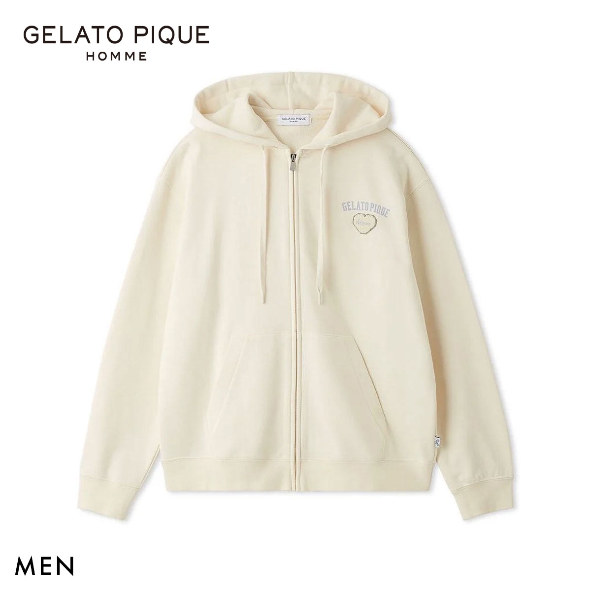 ジェラートピケ オム メンズ 抗菌防臭 ハートロゴ裏毛パーカ ジェラピケ ルームウェア GELATO PIQUE HOMME(CR-クリーム-M)