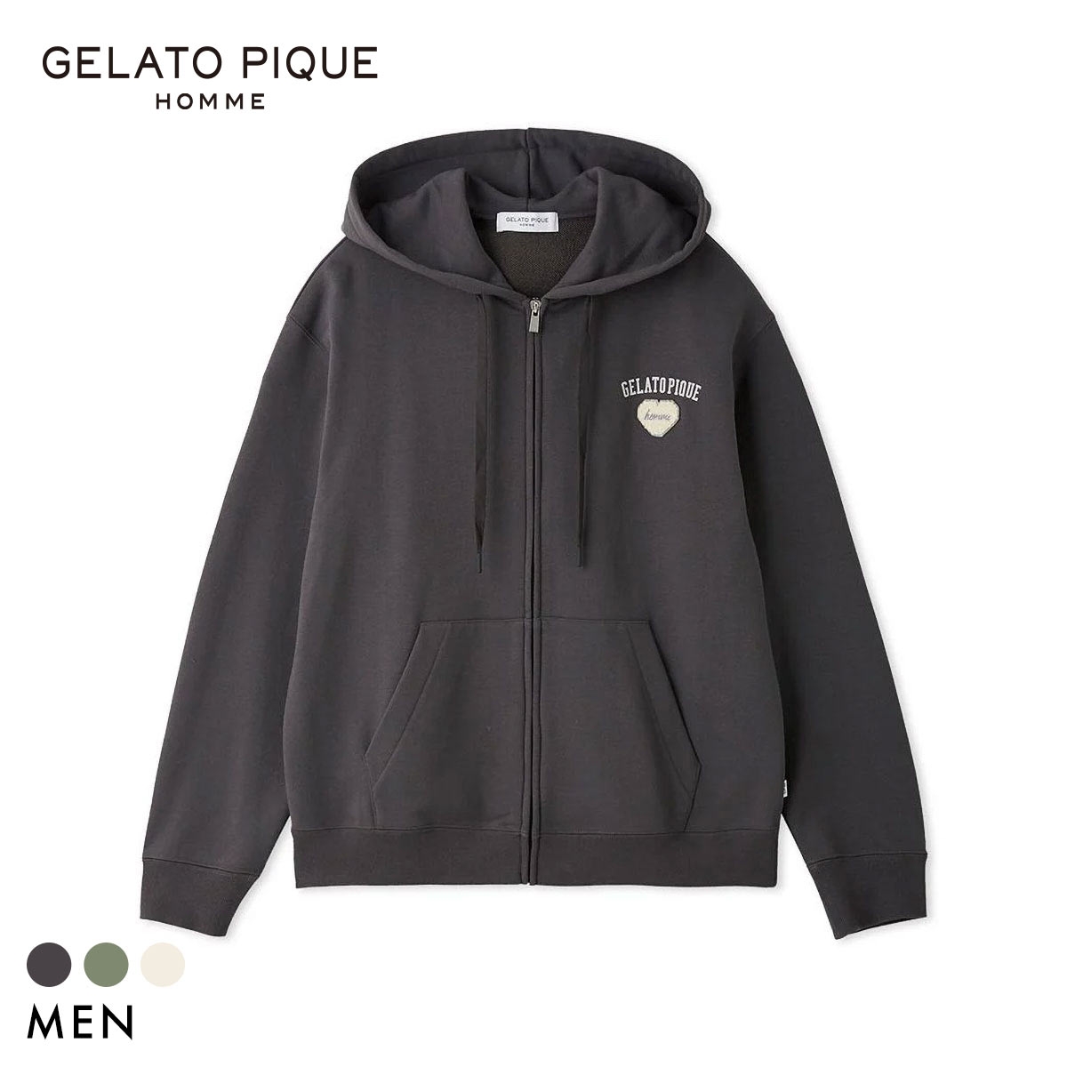 ジェラートピケ オム メンズ 抗菌防臭 ハートロゴ裏毛パーカ ジェラピケ ルームウェア GELATO PIQUE HOMME