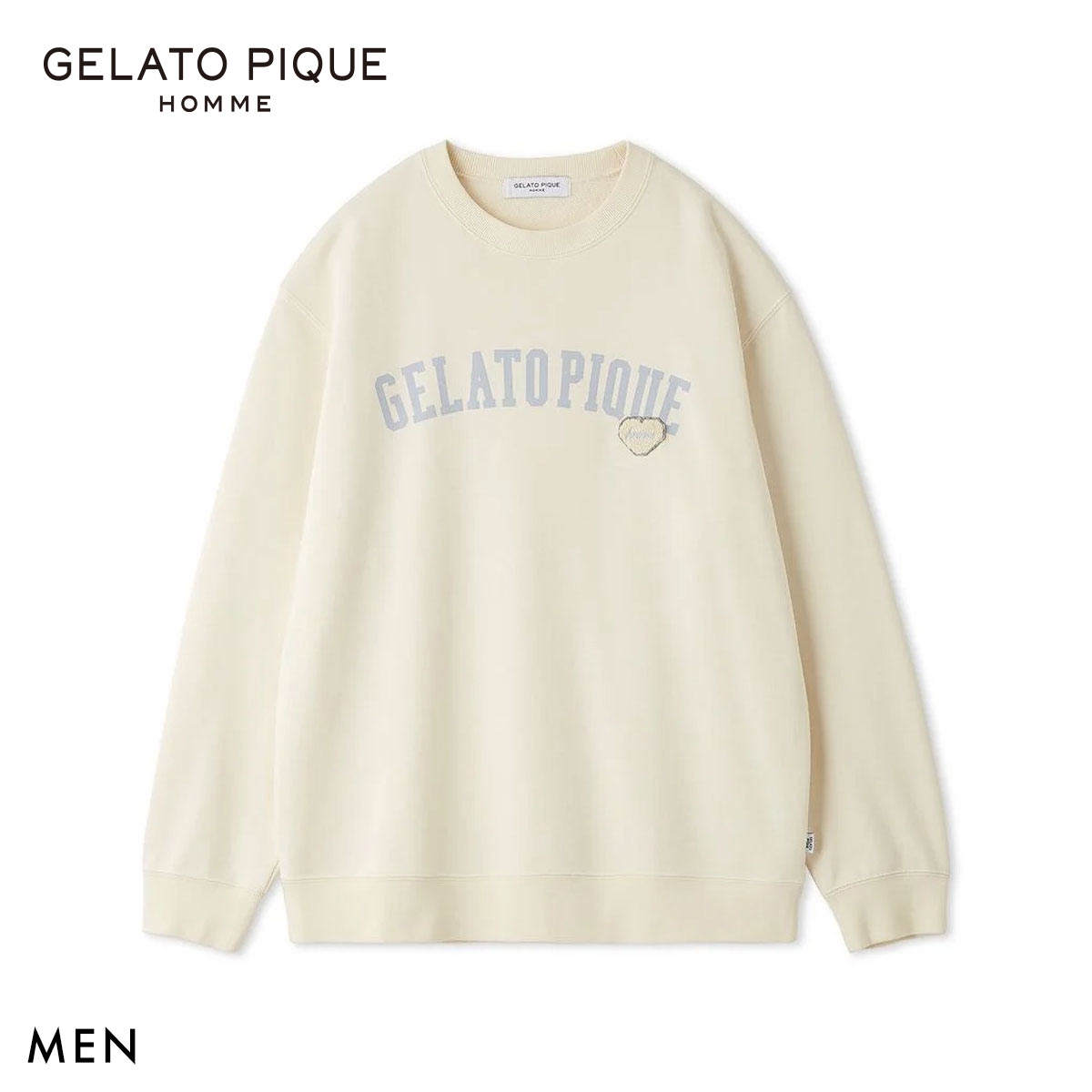 ジェラートピケ オム メンズ 抗菌防臭 ハートロゴ裏毛プルオーバー ジェラピケ ルームウェア GELATO PIQUE HOMME(CR-クリーム-M)