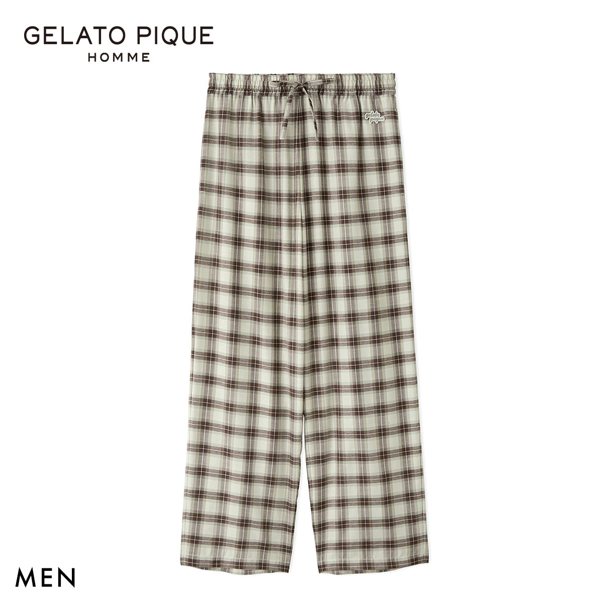 ジェラートピケ オム メンズ ソフトツイルチェックロングパンツ ジェラピケ パジャマ ルームウェア gelato pique HOMME(MI-ミント-M)