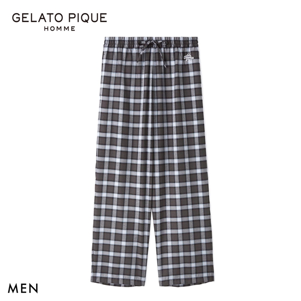 ジェラートピケ オム メンズ ソフトツイルチェックロングパンツ ジェラピケ パジャマ ルームウェア gelato pique HOMME