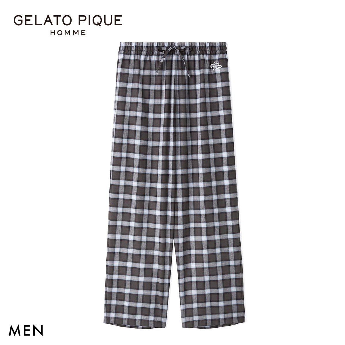 ジェラートピケ オム メンズ ソフトツイルチェックロングパンツ ジェラピケ パジャマ ルームウェア gelato pique HOMME(BU-ブルー-M)