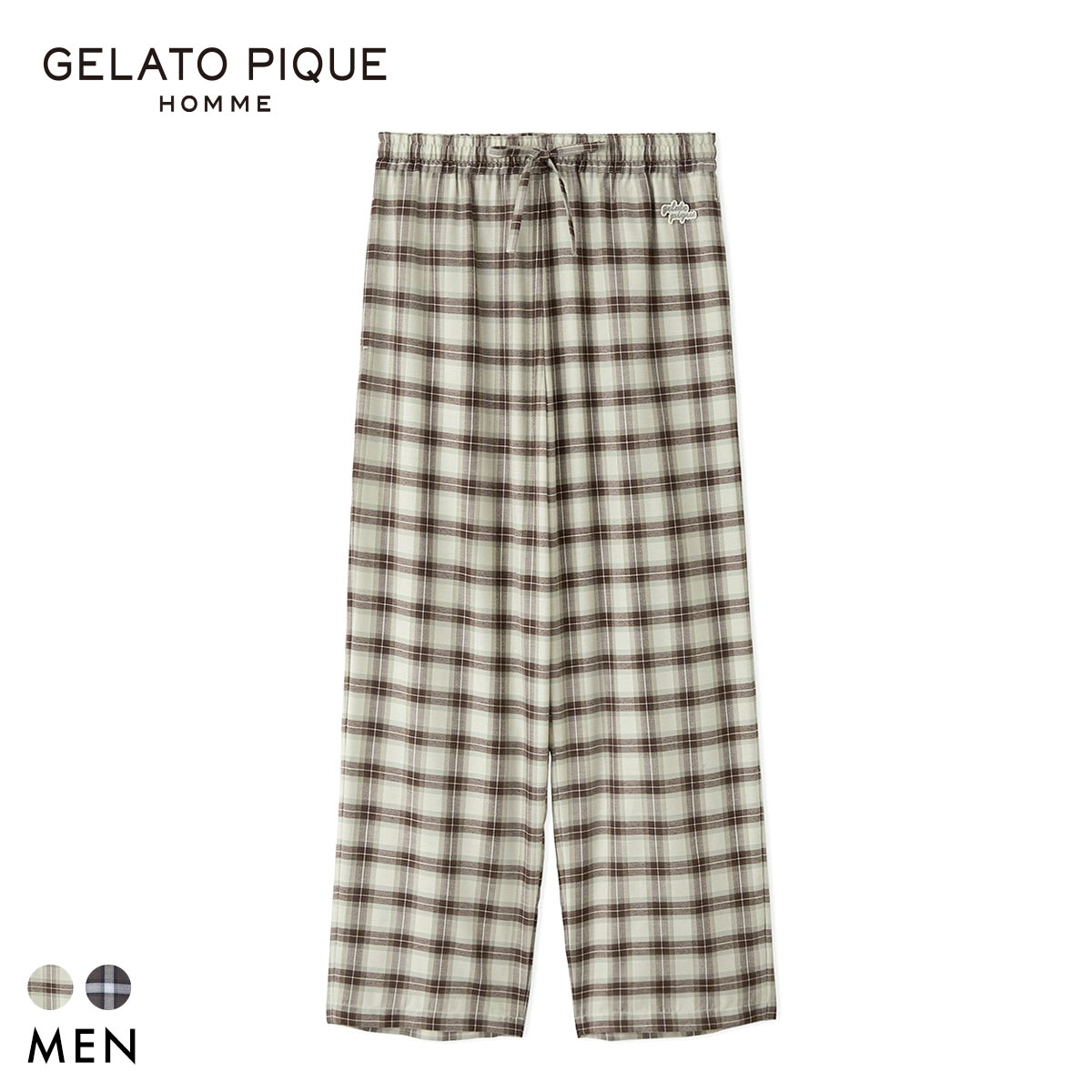ジェラートピケ オム メンズ ソフトツイルチェックロングパンツ ジェラピケ パジャマ ルームウェア gelato pique HOMME